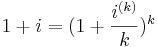 1+i=(1+\frac{i^{(k)}}{k})^k